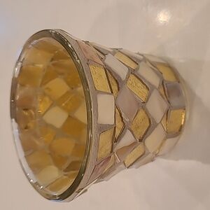 Mosaic Cream Gold Candle Holder